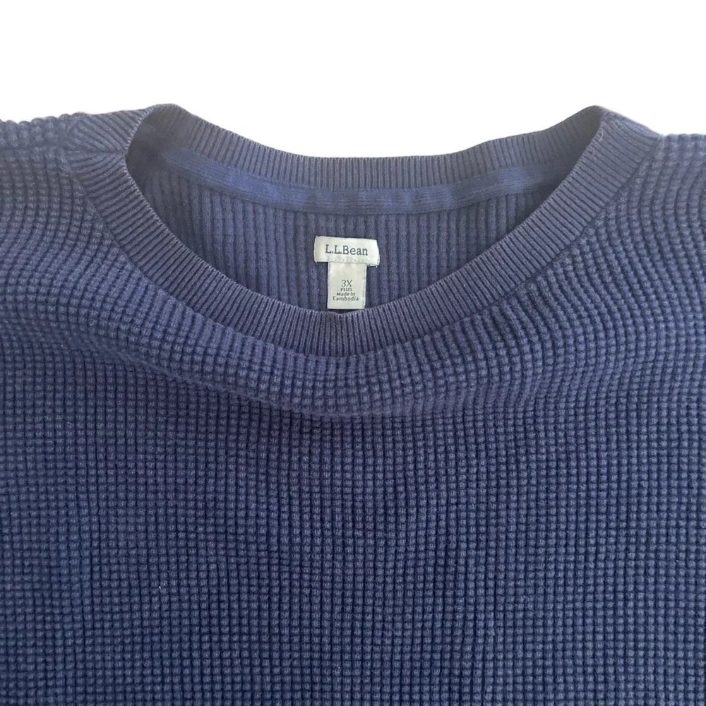 L.L.Bean Sweater Womens Size 3X Plus Navy Blue Waffle Knit Crewneck Long Sleeve - Picture 2 of 8